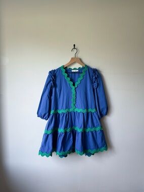 Blue Tiered Ric-Rac Dress
